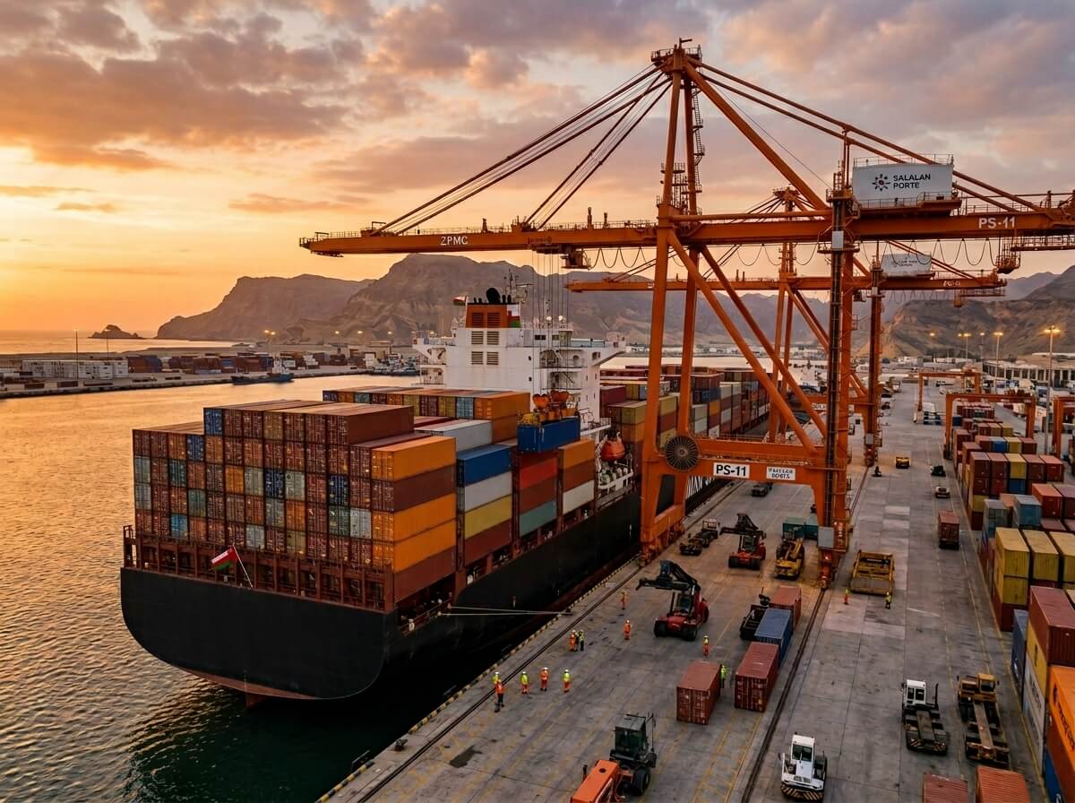 Container ship at port